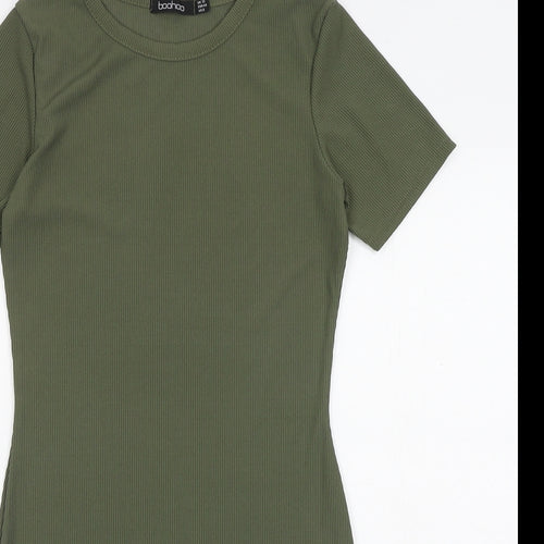 Boohoo Womens Green Polyester Mini Size 12 Round Neck Pullover