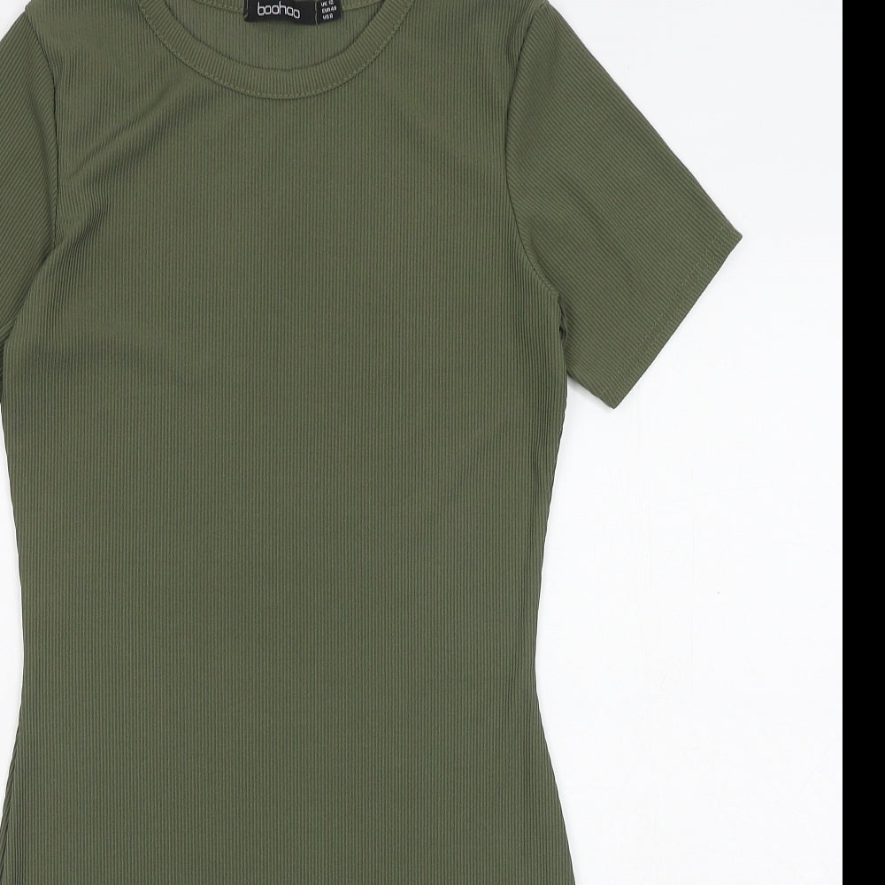 Boohoo Womens Green Polyester Mini Size 12 Round Neck Pullover