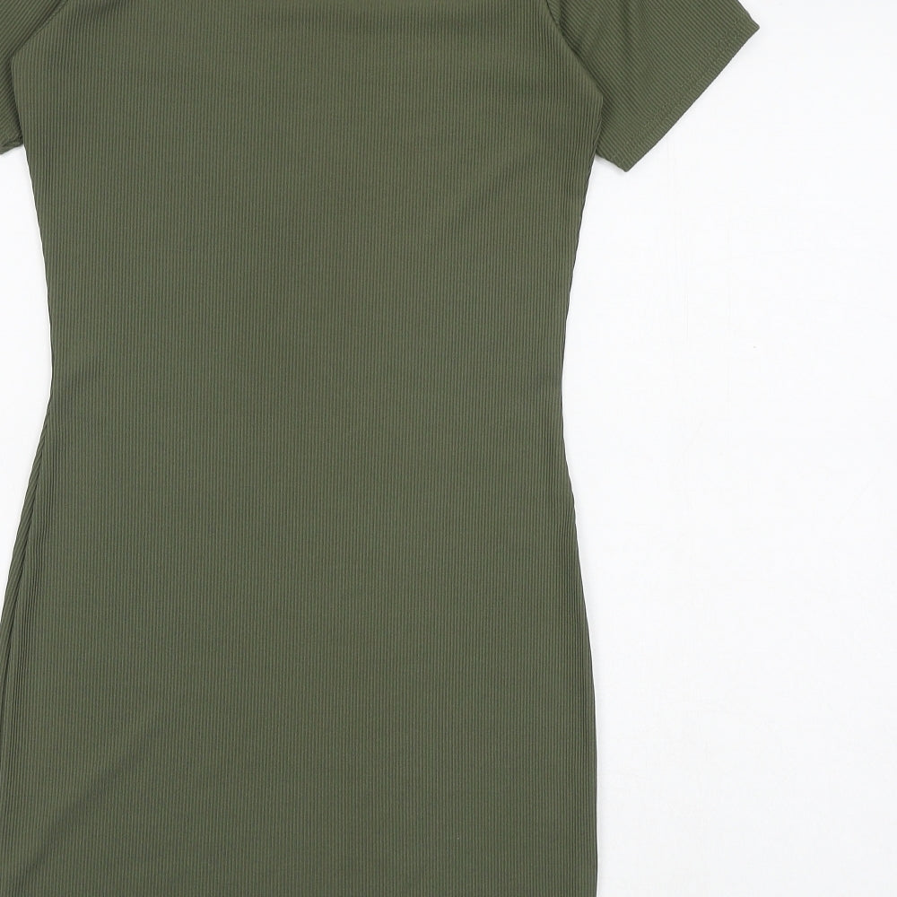 Boohoo Womens Green Polyester Mini Size 12 Round Neck Pullover