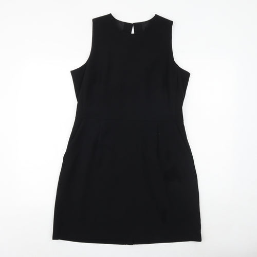 NEXT Womens Black Polyester Shift Size 14 Round Neck Zip