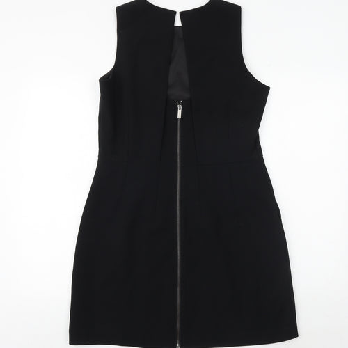 NEXT Womens Black Polyester Shift Size 14 Round Neck Zip