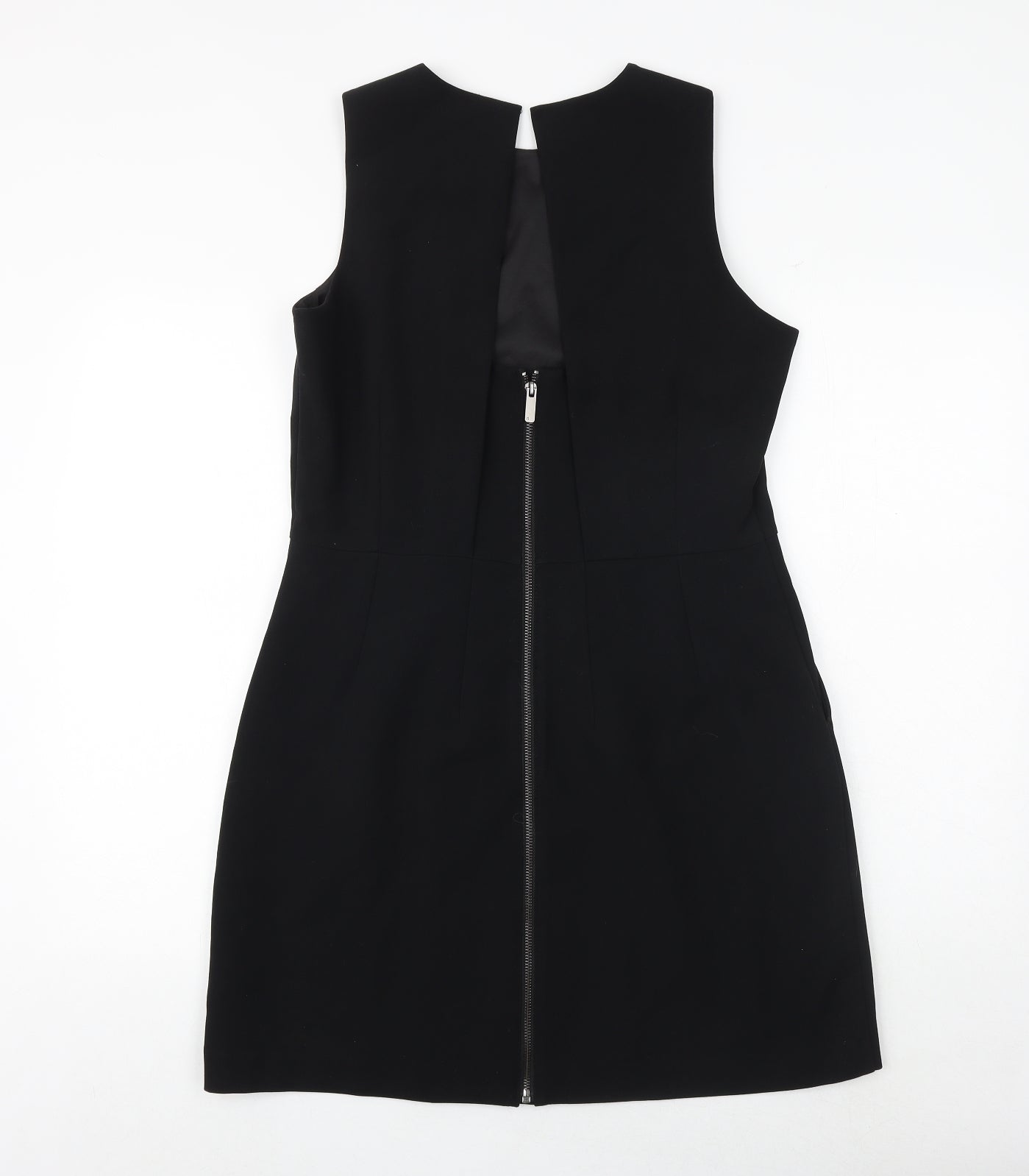 NEXT Womens Black Polyester Shift Size 14 Round Neck Zip