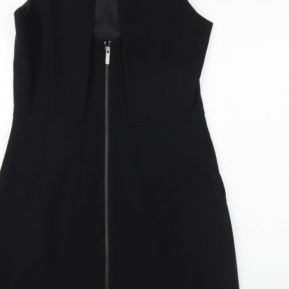 NEXT Womens Black Polyester Shift Size 14 Round Neck Zip
