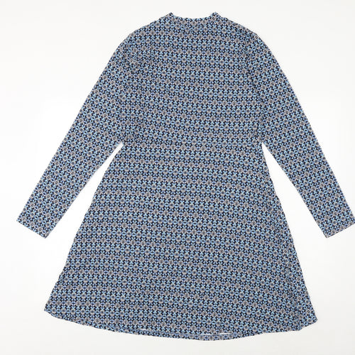Marks and Spencer Womens Blue Geometric Viscose A-Line Size 12 Round Neck Pullover