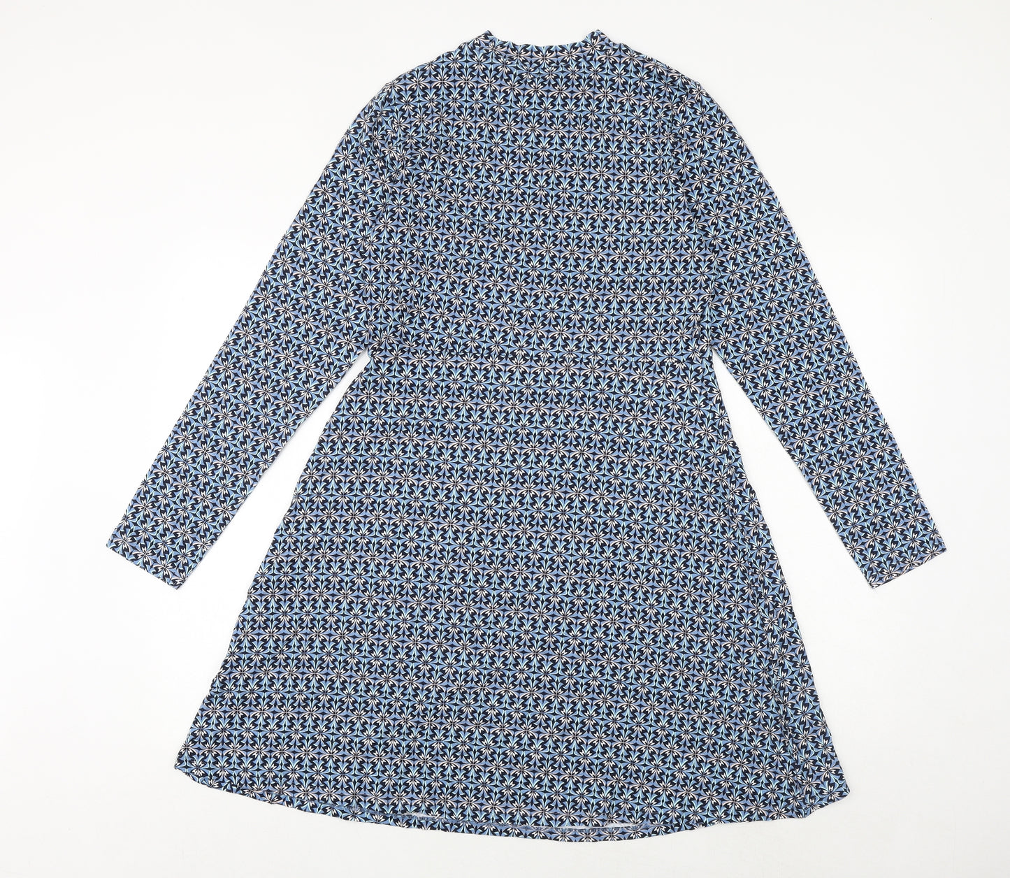 Marks and Spencer Womens Blue Geometric Viscose A-Line Size 12 Round Neck Pullover