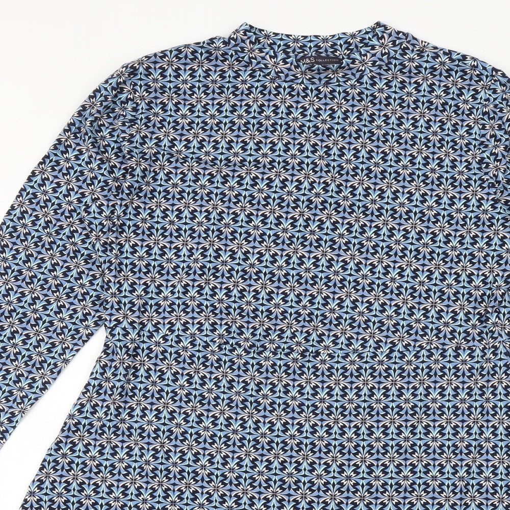 Marks and Spencer Womens Blue Geometric Viscose A-Line Size 12 Round Neck Pullover