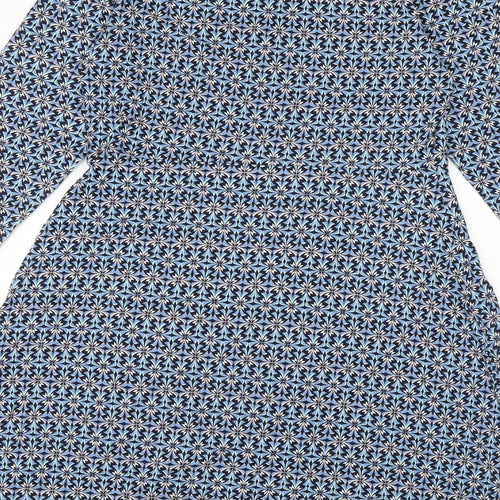 Marks and Spencer Womens Blue Geometric Viscose A-Line Size 12 Round Neck Pullover