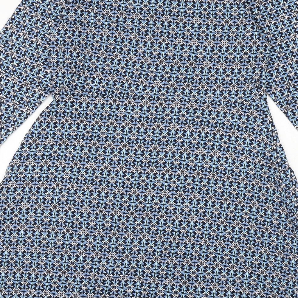 Marks and Spencer Womens Blue Geometric Viscose A-Line Size 12 Round Neck Pullover