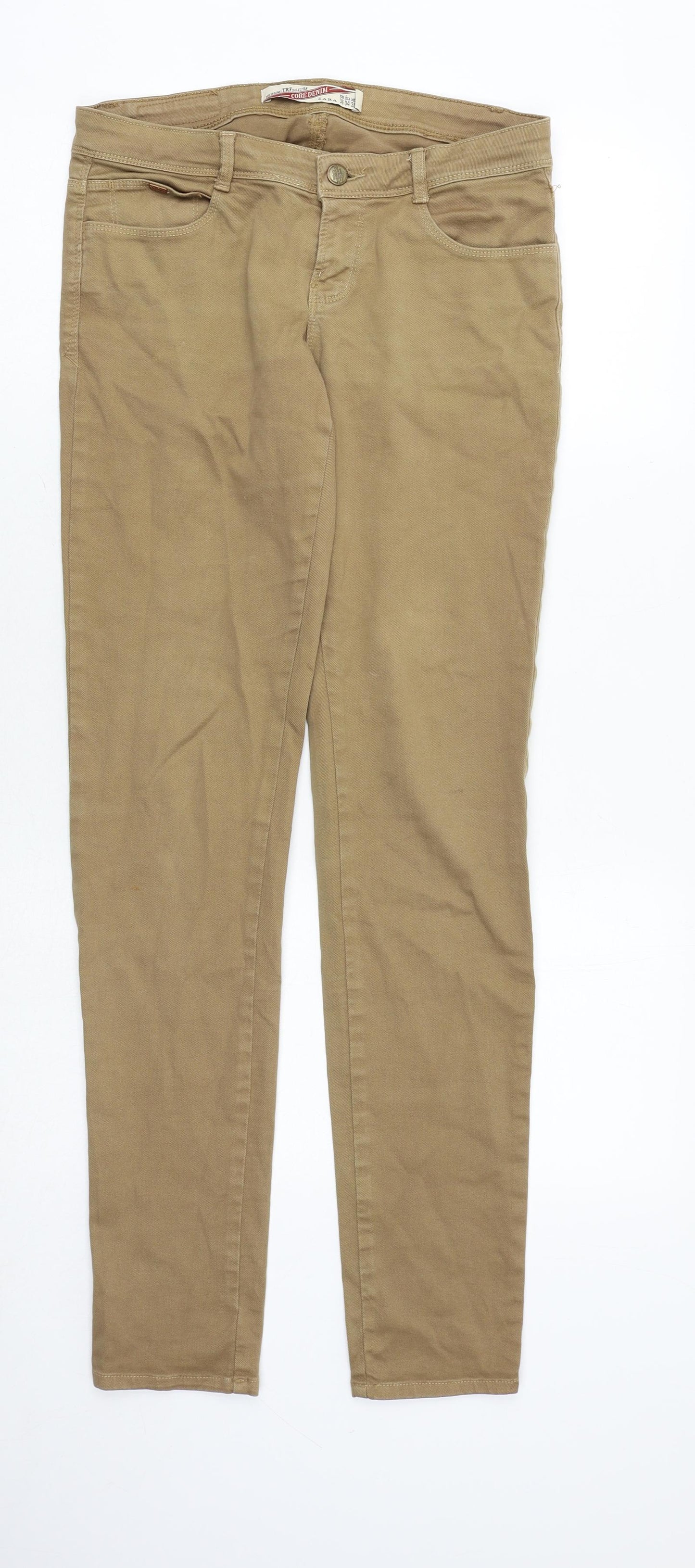 Zara Womens Brown Cotton Skinny Jeans Size 8 Regular Zip