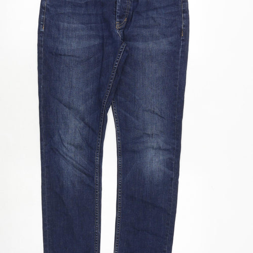 Topman Mens Blue Cotton Straight Jeans Size 30 in Regular Zip