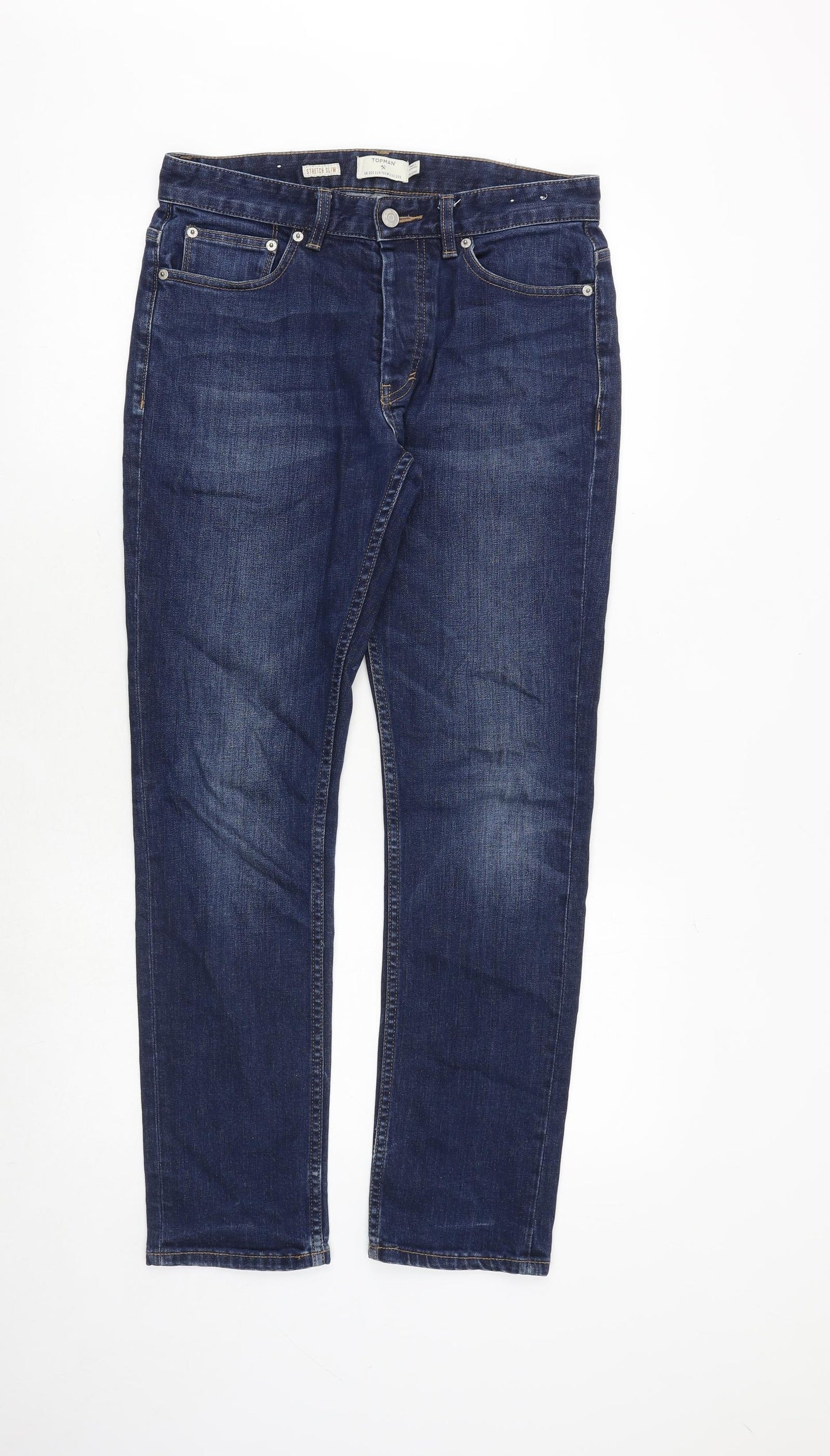 Topman Mens Blue Cotton Straight Jeans Size 30 in Regular Zip