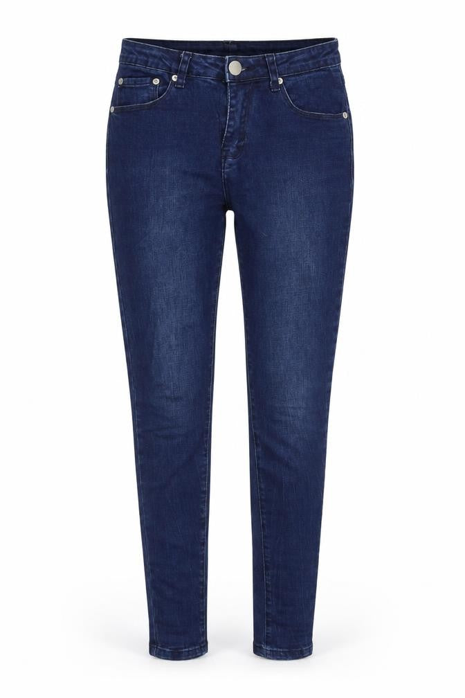 Front view of Glamorous women’s blue cotton skinny jeans, size S, regular zip