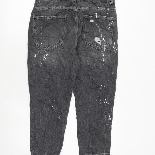 Pull&Bear Womens Grey Cotton Mom Jeans Size 12 Regular Zip - Splatter
