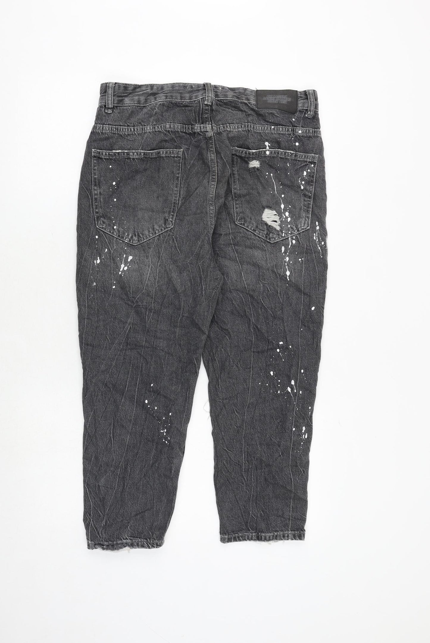 Pull&Bear Womens Grey Cotton Mom Jeans Size 12 Regular Zip - Splatter