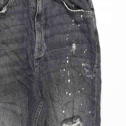 Pull&Bear Womens Grey Cotton Mom Jeans Size 12 Regular Zip - Splatter