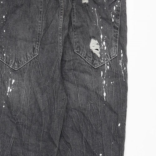 Pull&Bear Womens Grey Cotton Mom Jeans Size 12 Regular Zip - Splatter