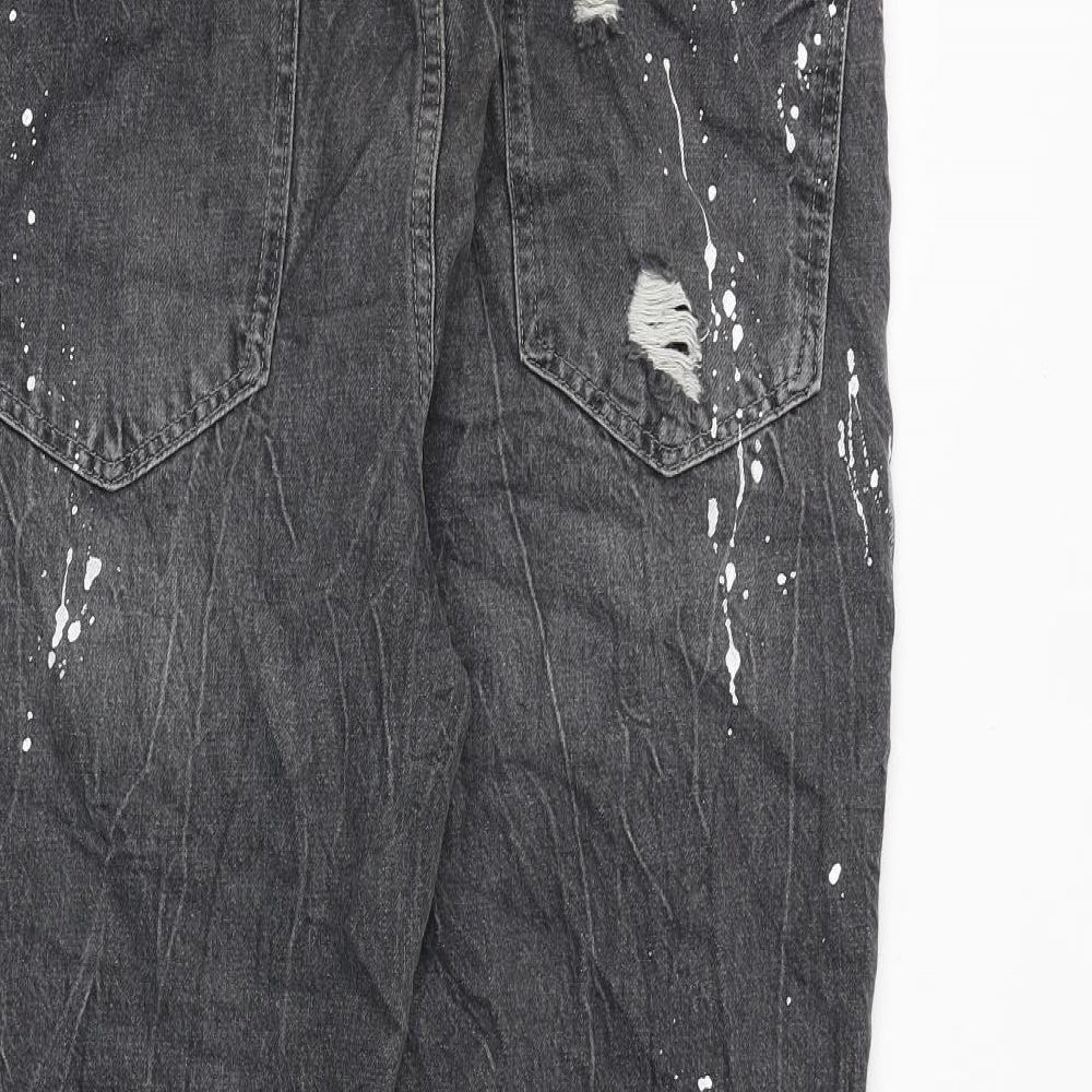 Pull&Bear Womens Grey Cotton Mom Jeans Size 12 Regular Zip - Splatter