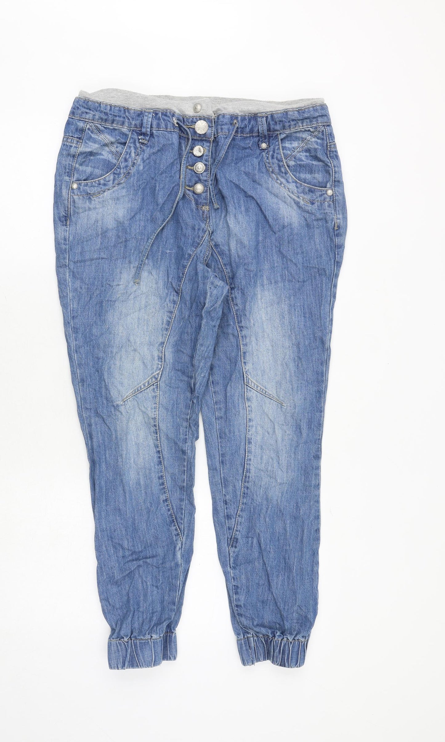 YESYES Womens Blue Cotton Tapered Jeans Size 12 Regular Button