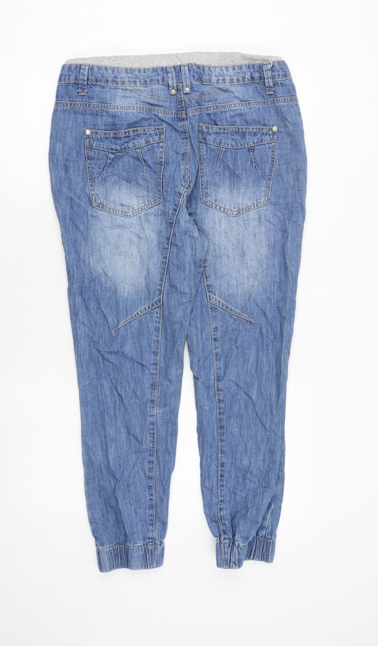 YESYES Womens Blue Cotton Tapered Jeans Size 12 Regular Button