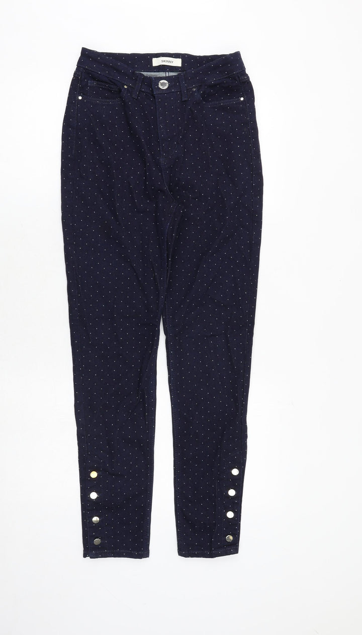 Marks and Spencer Womens Blue Geometric Cotton Skinny Jeans Size 8 Regular Zip
