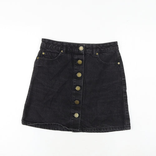 Miss Selfridge Womens Black Cotton A-Line Skirt Size 8 Button