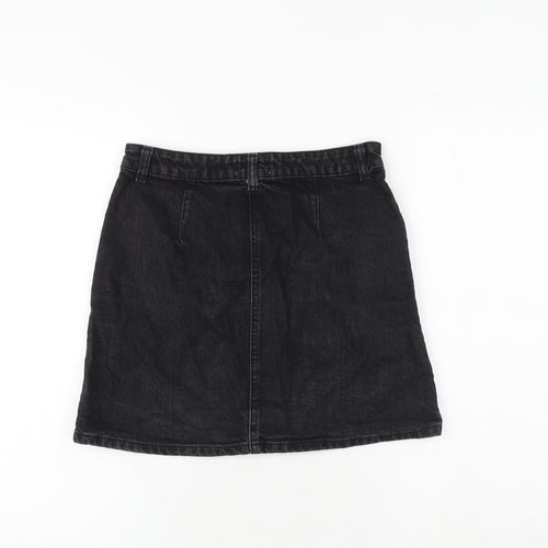 Miss Selfridge Womens Black Cotton A-Line Skirt Size 8 Button