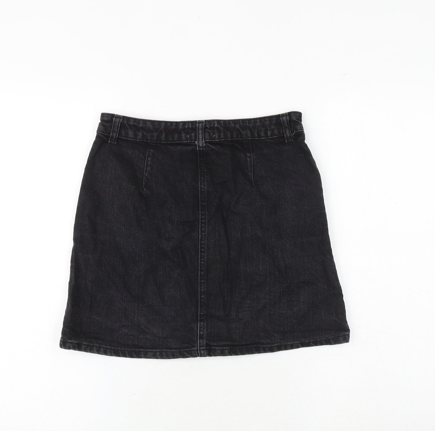 Miss Selfridge Womens Black Cotton A-Line Skirt Size 8 Button