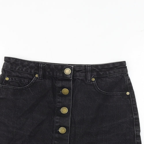 Miss Selfridge Womens Black Cotton A-Line Skirt Size 8 Button