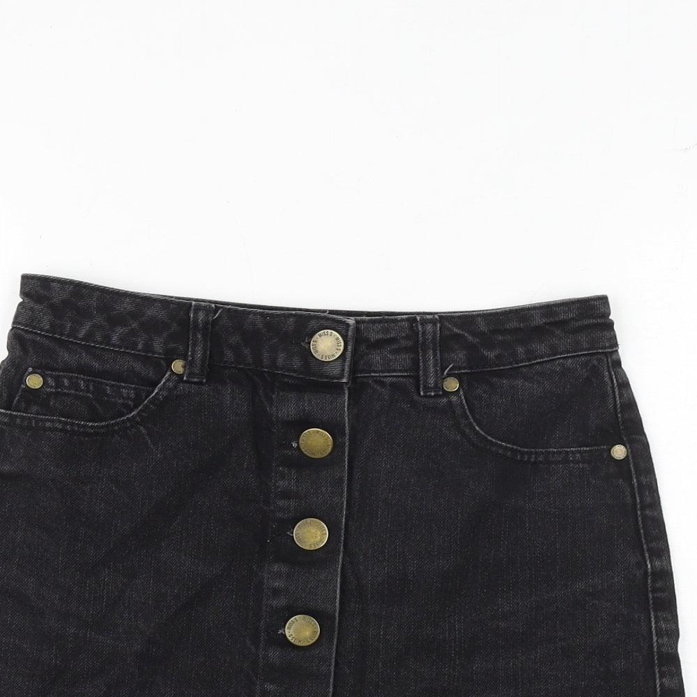 Miss Selfridge Womens Black Cotton A-Line Skirt Size 8 Button
