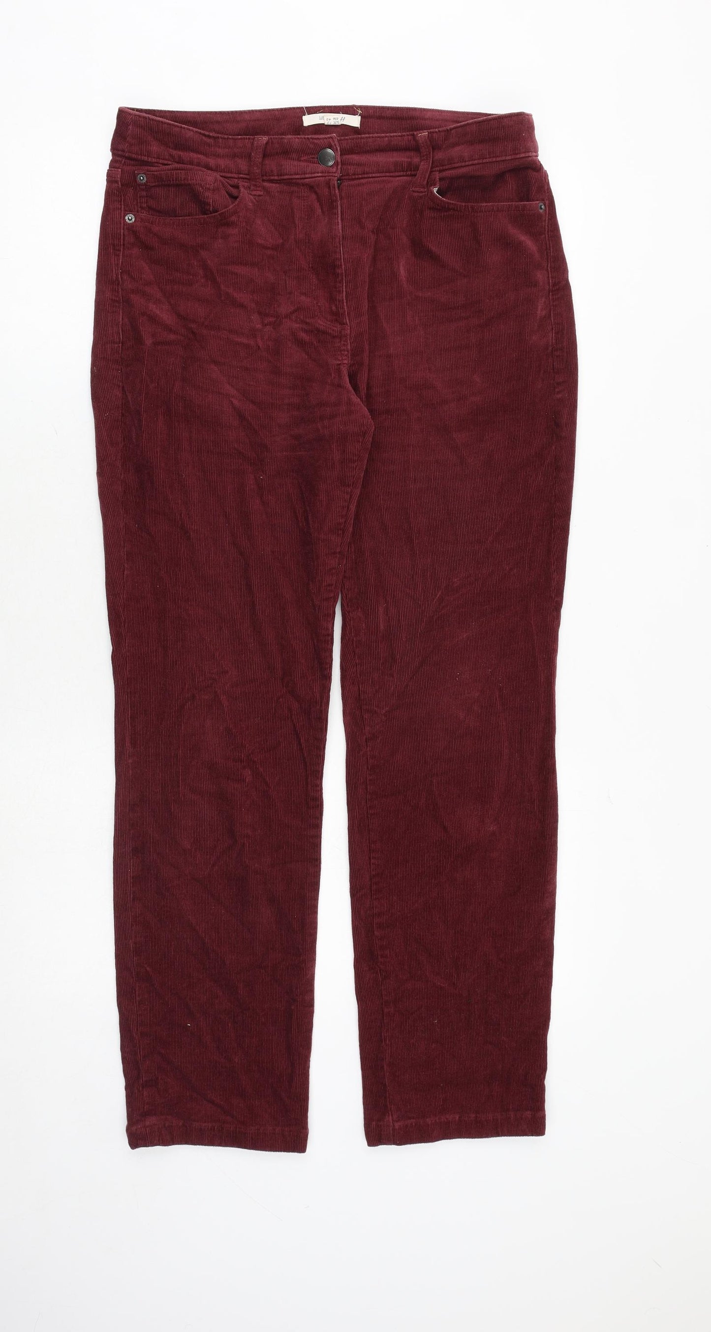White Stuff Womens Red Cotton Trousers Size 12 Regular Zip
