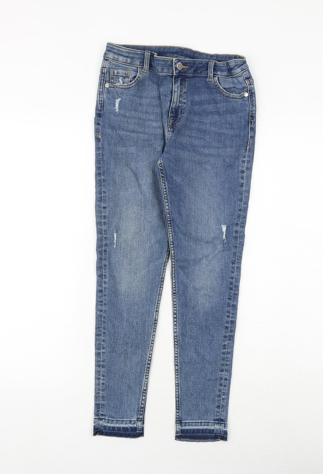Marks and Spencer Girls Blue Cotton Skinny Jeans Size 11-12 Years Regular Zip