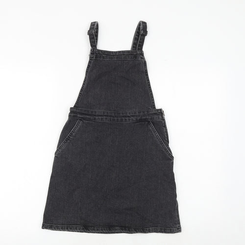 ASOS Womens Grey 100% Cotton Pinafore/Dungaree Dress Size 6 Square Neck Zip