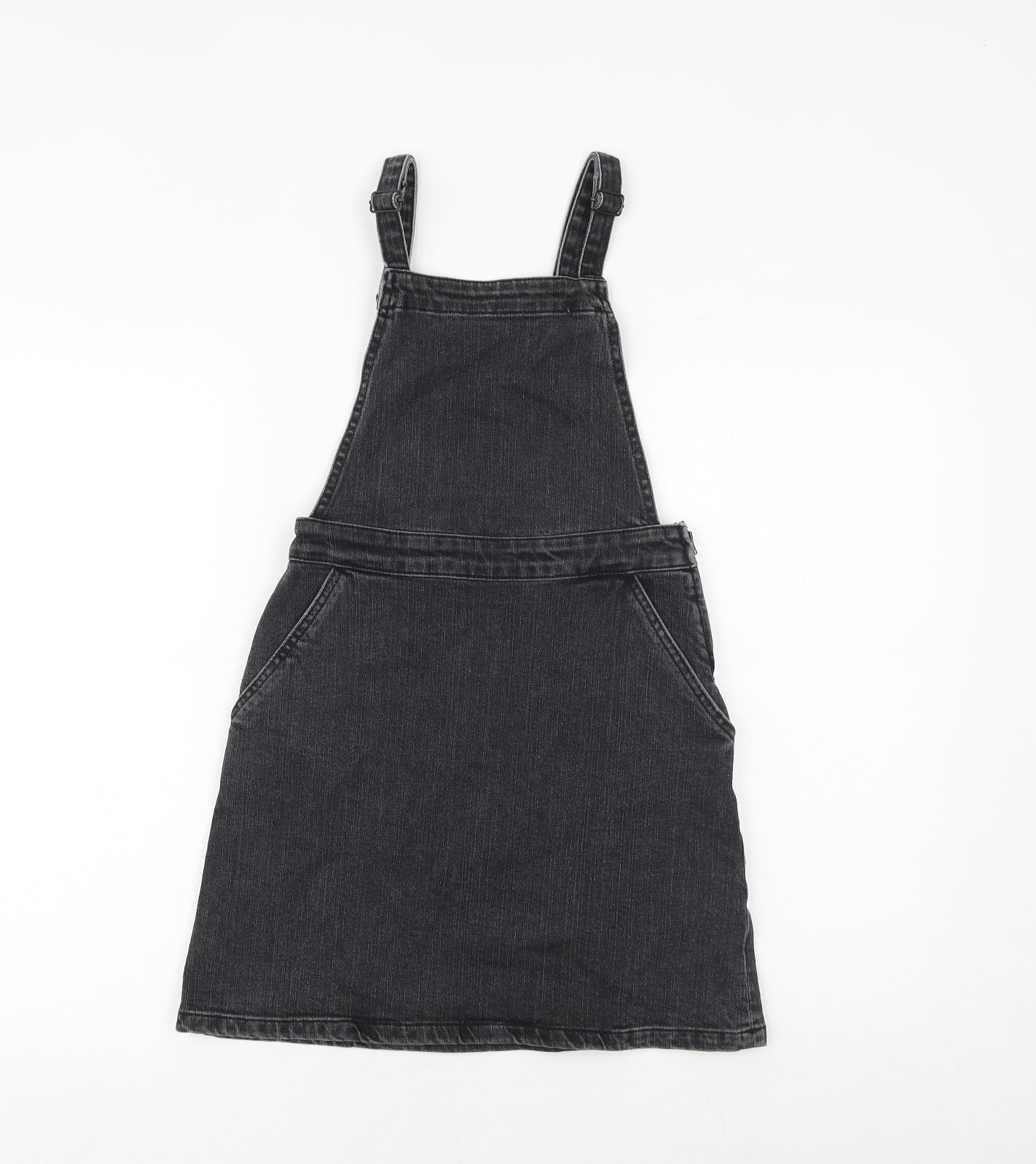 ASOS Womens Grey 100% Cotton Pinafore/Dungaree Dress Size 6 Square Neck Zip