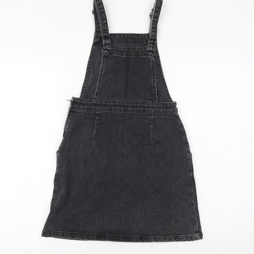 ASOS Womens Grey 100% Cotton Pinafore/Dungaree Dress Size 6 Square Neck Zip