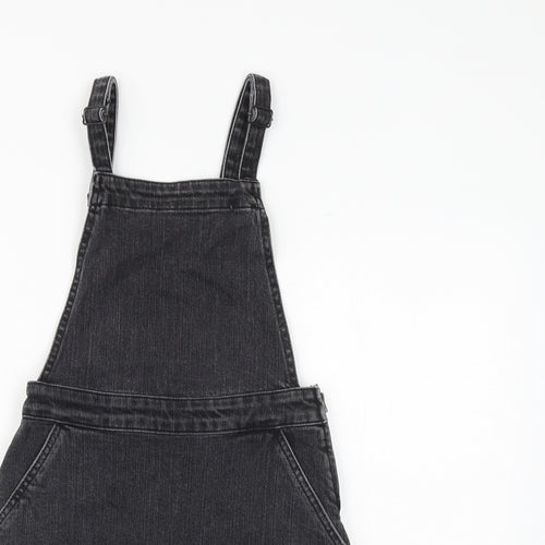 ASOS Womens Grey 100% Cotton Pinafore/Dungaree Dress Size 6 Square Neck Zip
