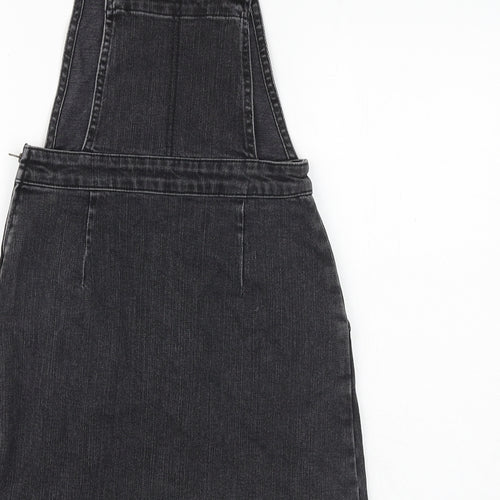 ASOS Womens Grey 100% Cotton Pinafore/Dungaree Dress Size 6 Square Neck Zip