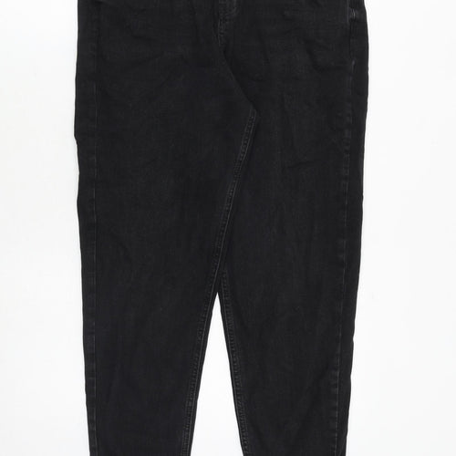 Marks and Spencer Womens Black Cotton Mom Jeans Size 12 Regular Zip