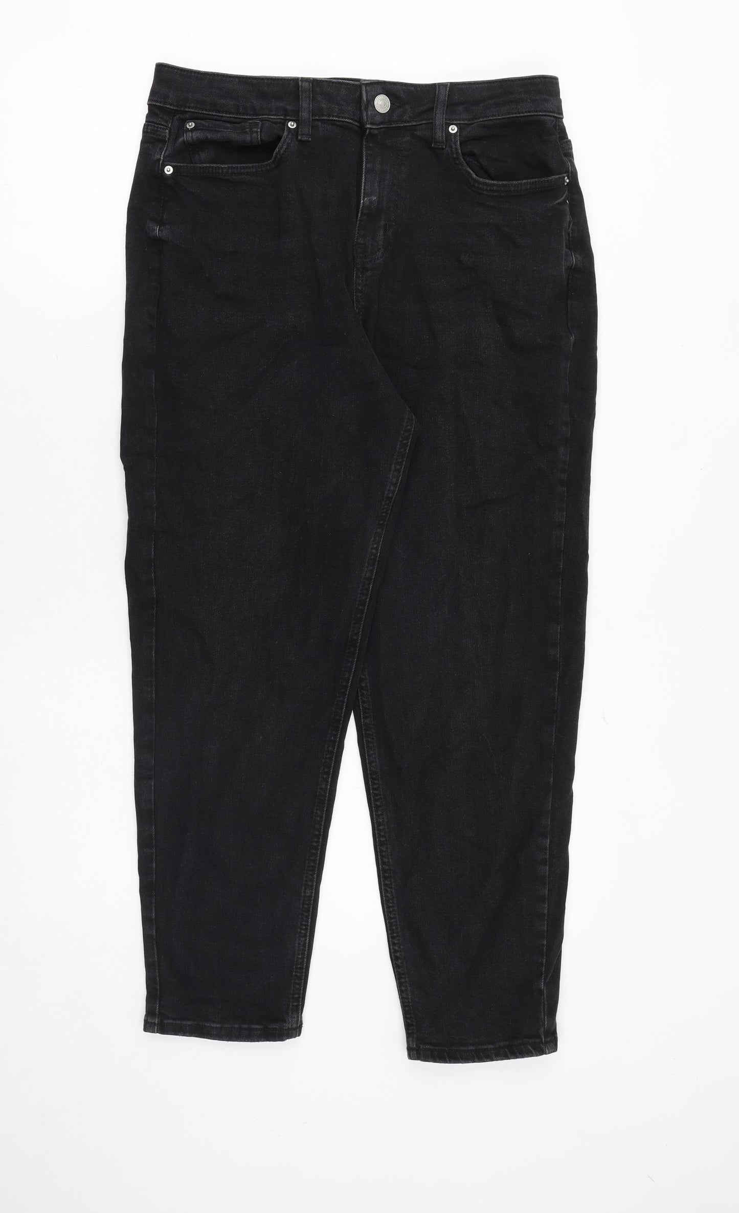 Marks and Spencer Womens Black Cotton Mom Jeans Size 12 Regular Zip