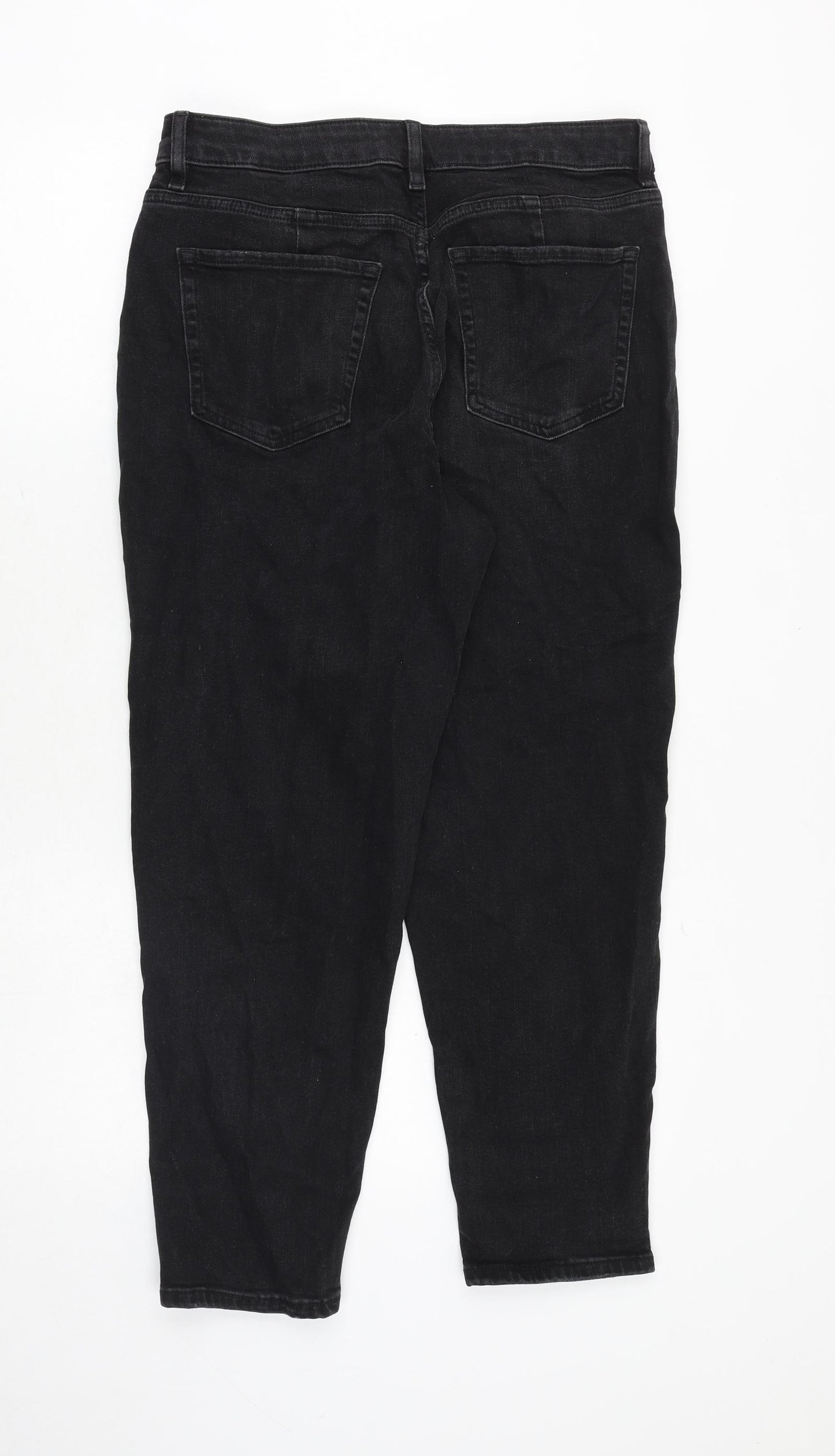 Marks and Spencer Womens Black Cotton Mom Jeans Size 12 Regular Zip