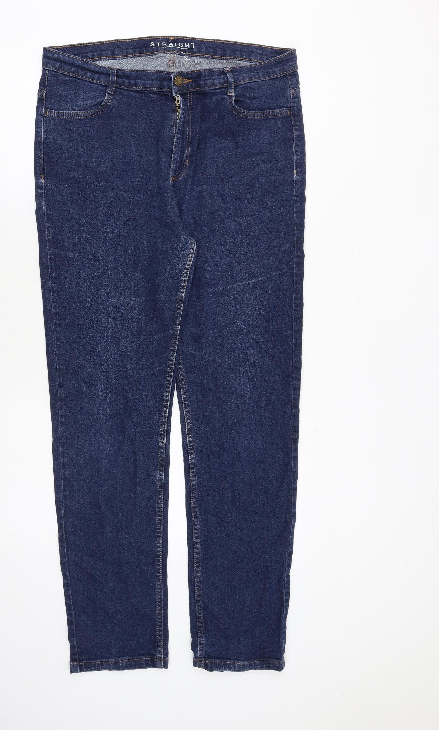 Marks and Spencer Womens Blue Cotton Straight Jeans Size 16 Regular Zip