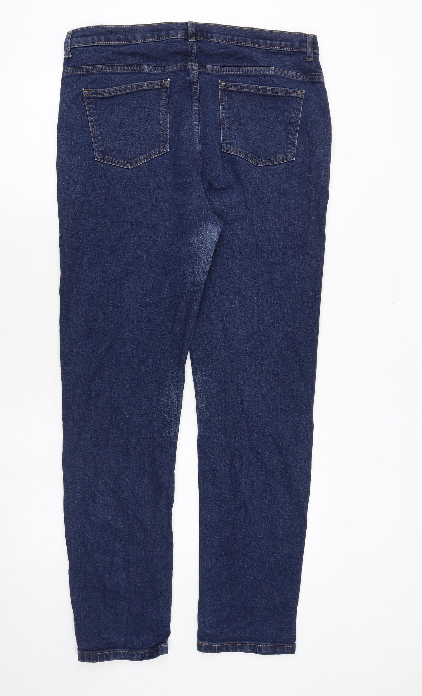 Marks and Spencer Womens Blue Cotton Straight Jeans Size 16 Regular Zip