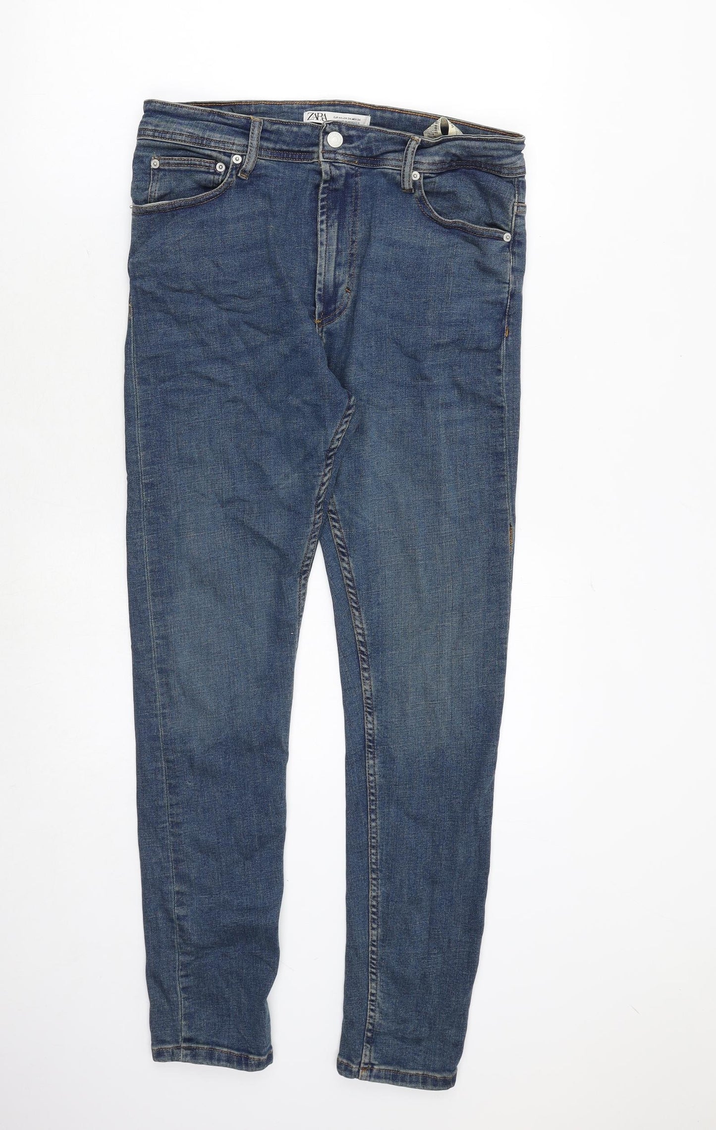 Zara Mens Blue Cotton Skinny Jeans Size 32 in Regular Zip