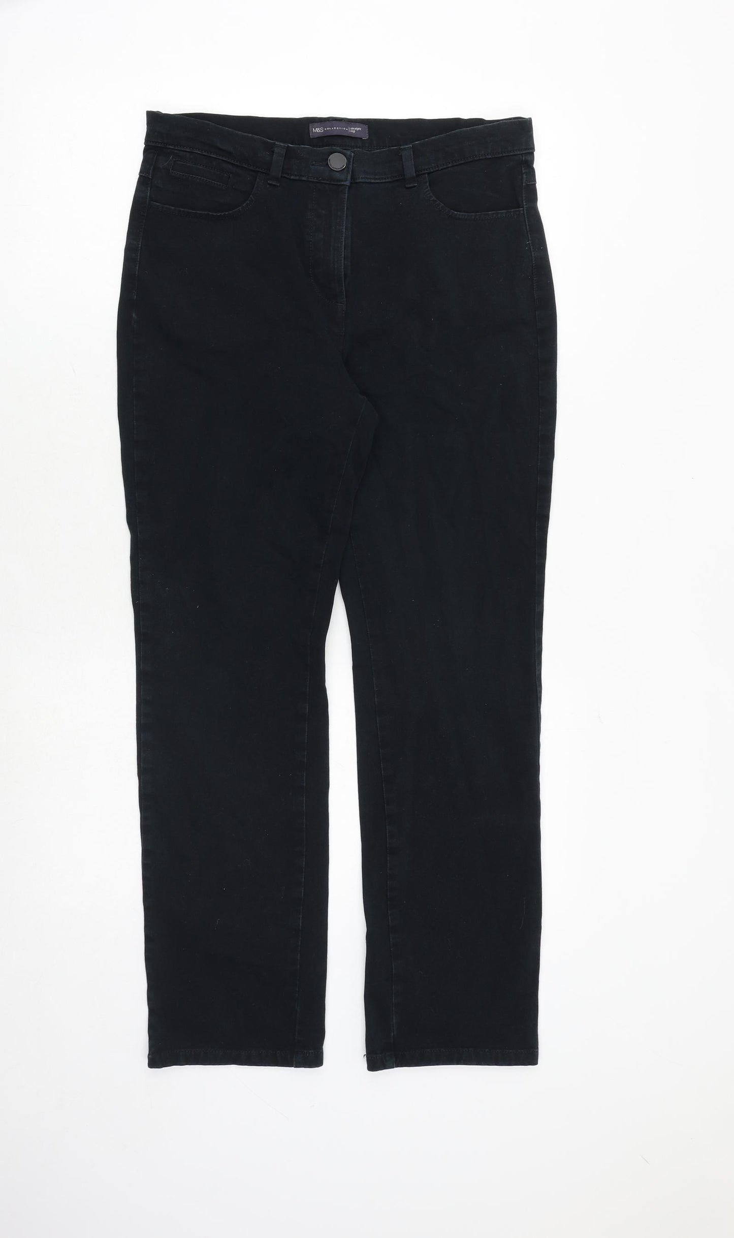 Marks and Spencer Womens Black Cotton Trousers Size 10 Regular Zip
