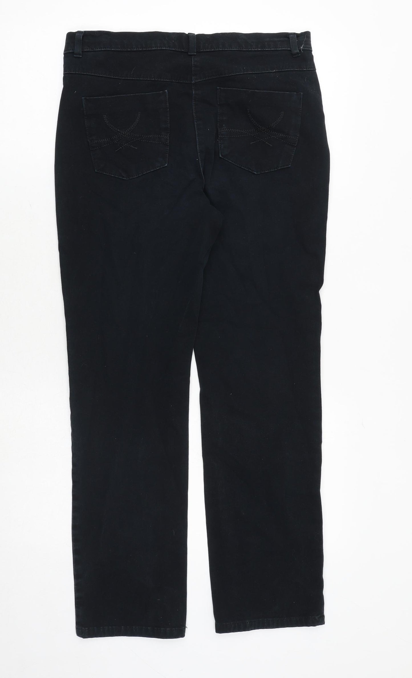 Marks and Spencer Womens Black Cotton Trousers Size 10 Regular Zip