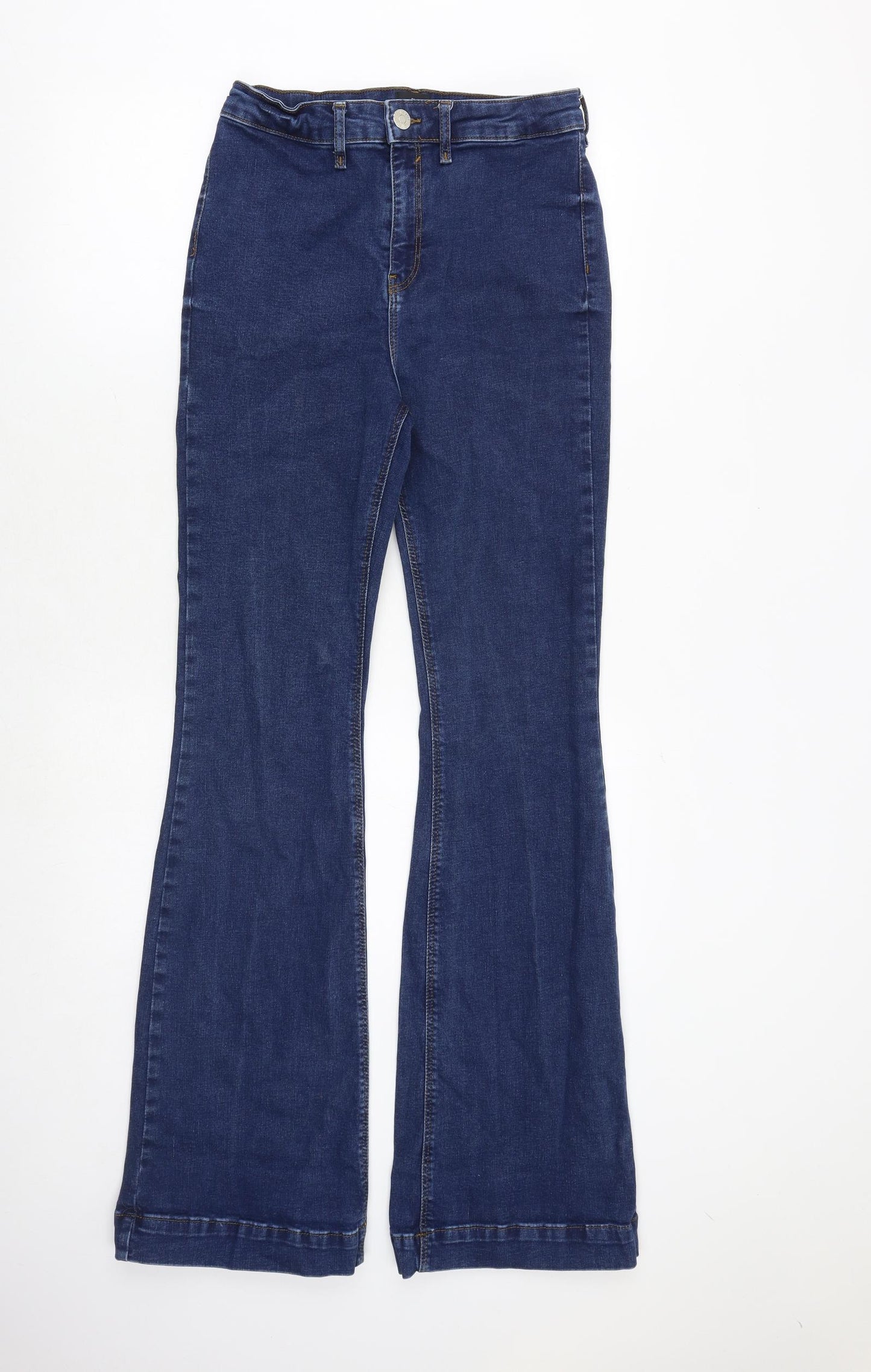 River Island Womens Blue Cotton Flared Jeans Size 14 Regular Zip