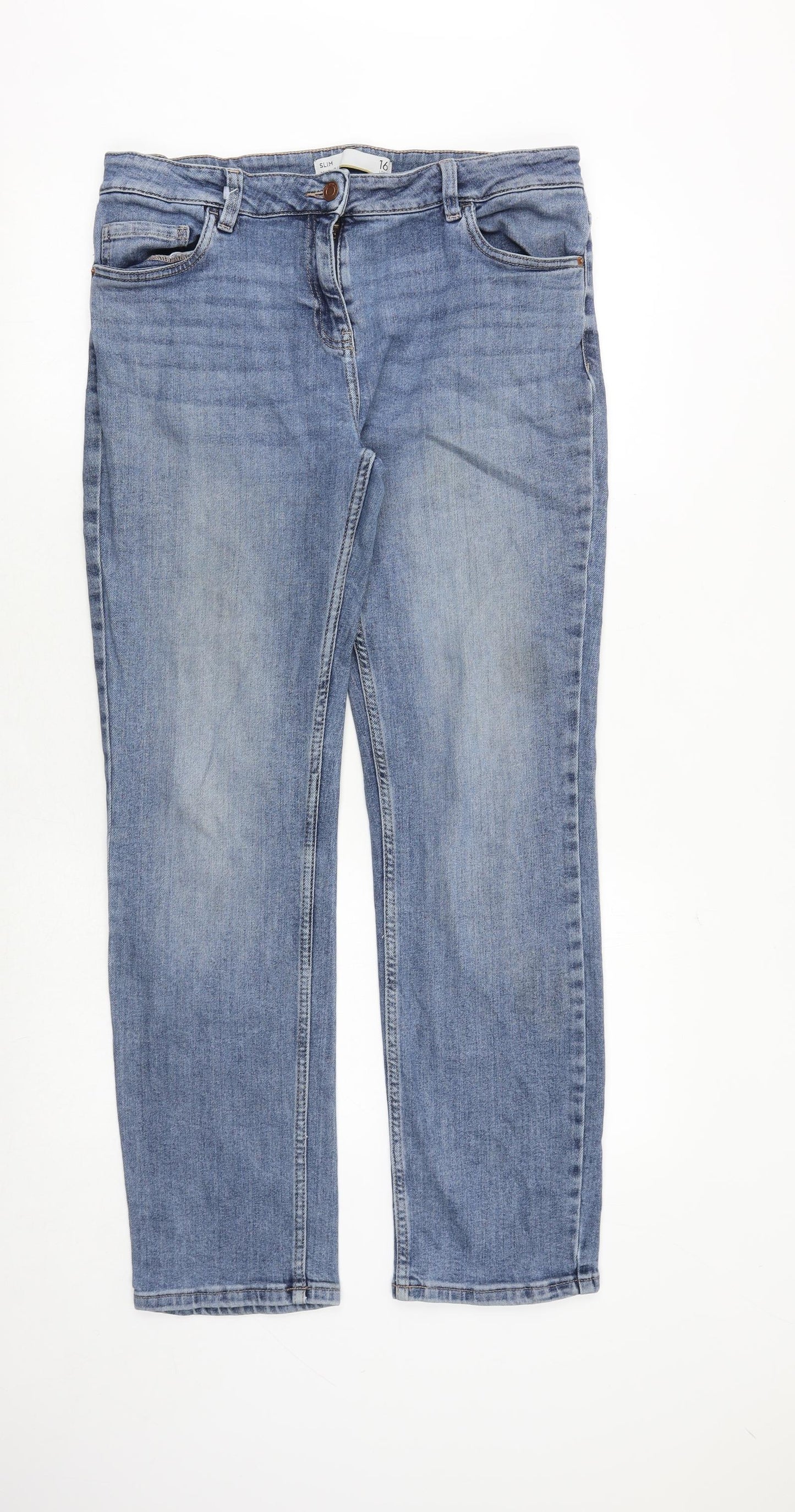 NEXT Womens Blue Cotton Straight Jeans Size 16 Regular Zip