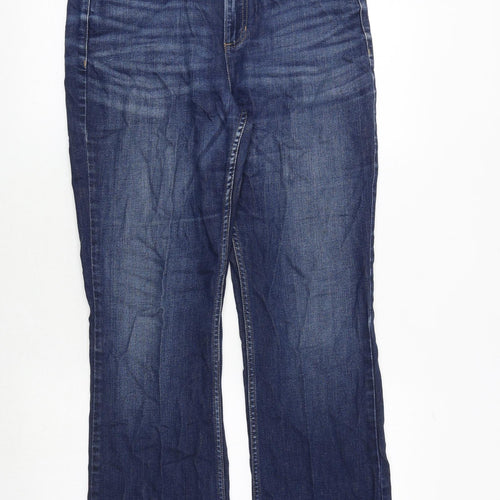 Marks and Spencer Womens Blue Cotton Bootcut Jeans Size 12 Slim Zip