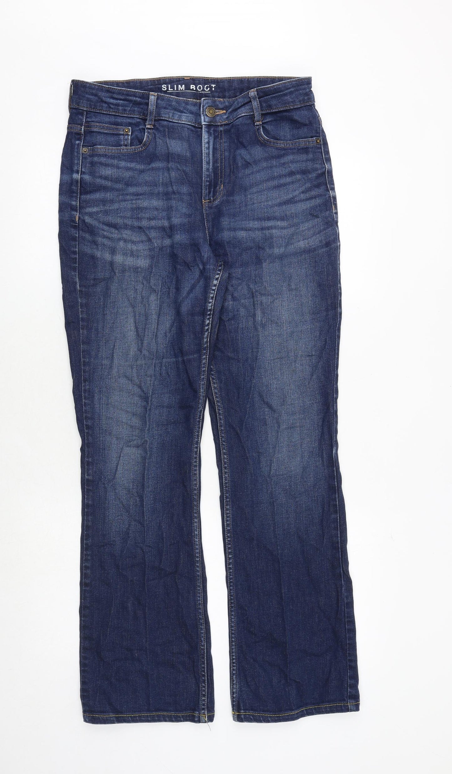 Marks and Spencer Womens Blue Cotton Bootcut Jeans Size 12 Slim Zip