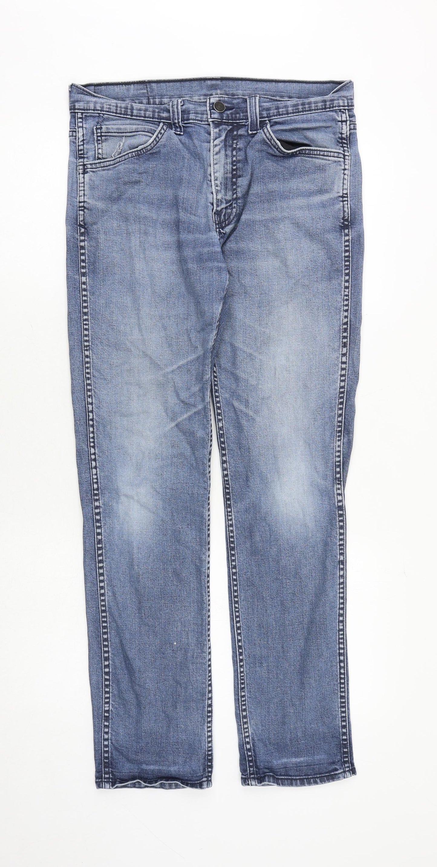 Levi's Mens Blue Cotton Straight Jeans Size 32 in Regular Zip
