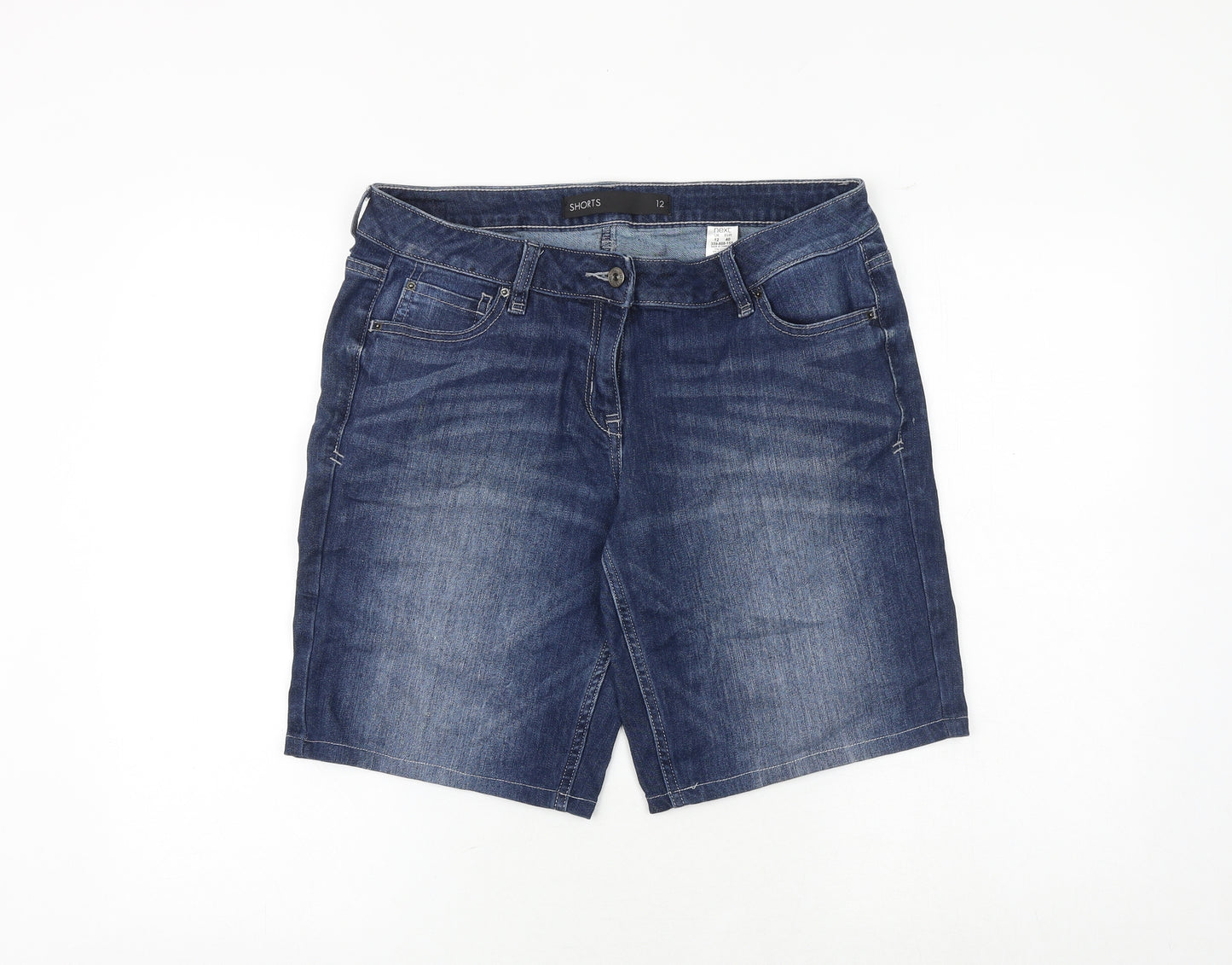 NEXT Womens Blue Cotton Boyfriend Shorts Size 12 Regular Zip